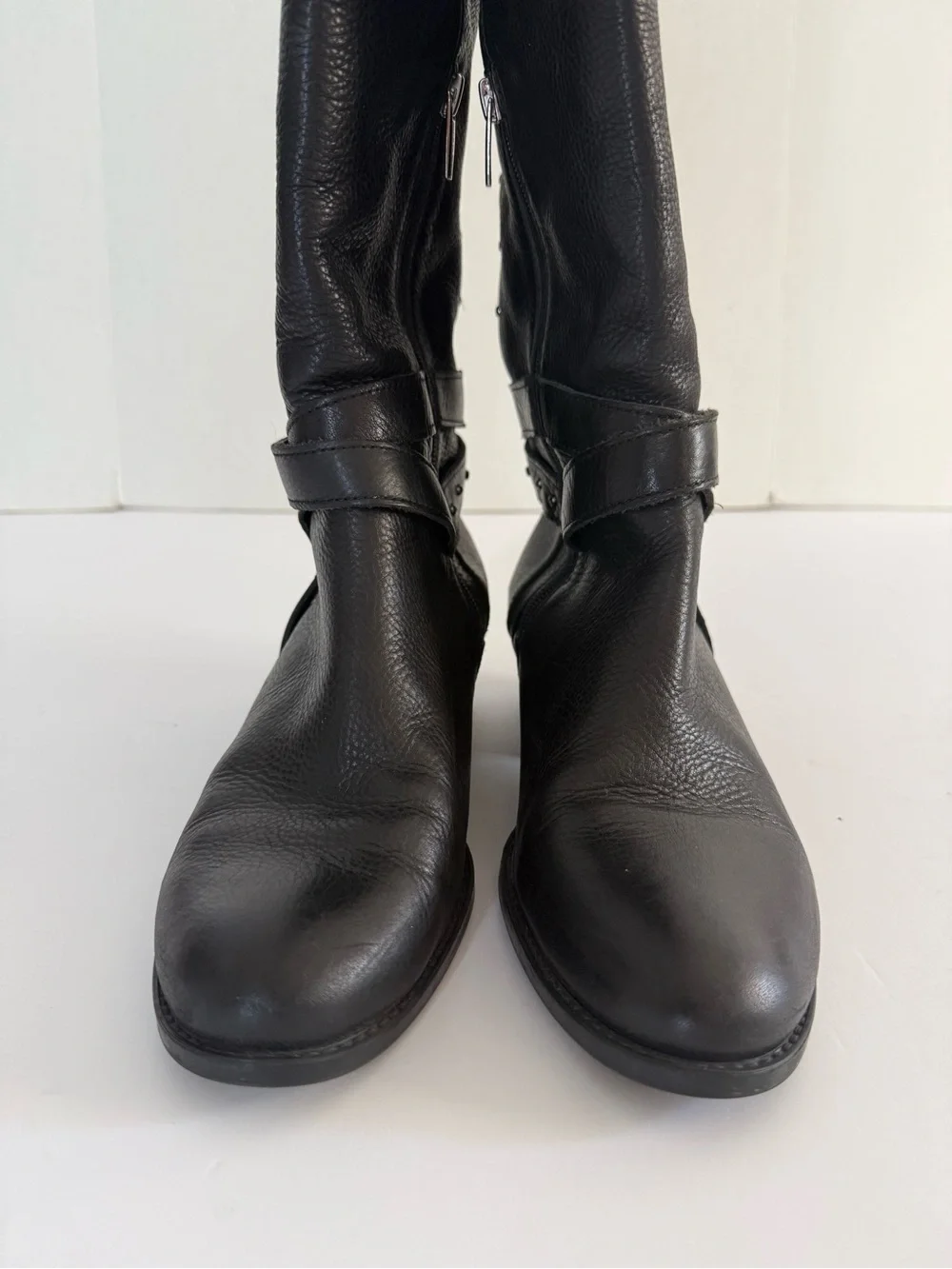 VINCE CAMUTO Bestan Black Leather Over Knee Riding Boots Studded Equestrian